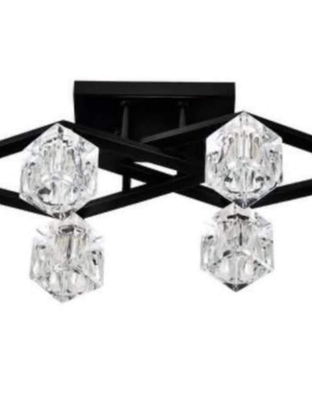 24.9 in. Chandelier 6-Light Black Modern Semi-Flush Mount With Crystal Shade